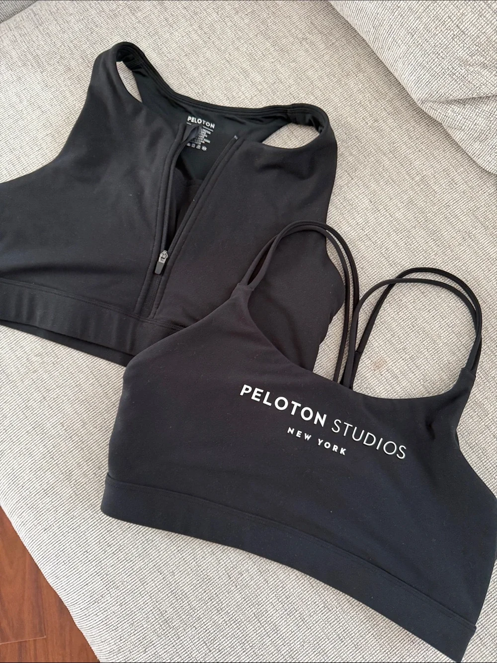 Peloton Studios 2 Women's Black Sports Bra set Strappy Large zip up cross back